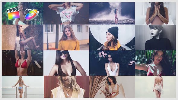 FCPX模板时尚幻灯片照片网格开场片头展示包装动画